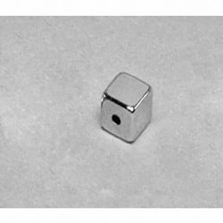B444-1 Neodymium Block Magnet, 1/4" x 1/4" x 1/4" (- 1/16" hole)