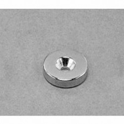 RA22CS-N Neodymium Ring Magnet, 5/8" od x 1/8" id x 1/8" thick with countersunk hole for 6 screw