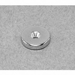 RC22CS-S Neodymium Ring Magnet, 3/4" od x 1/8" id x 1/8" thick with countersunk hole for 8 screw
